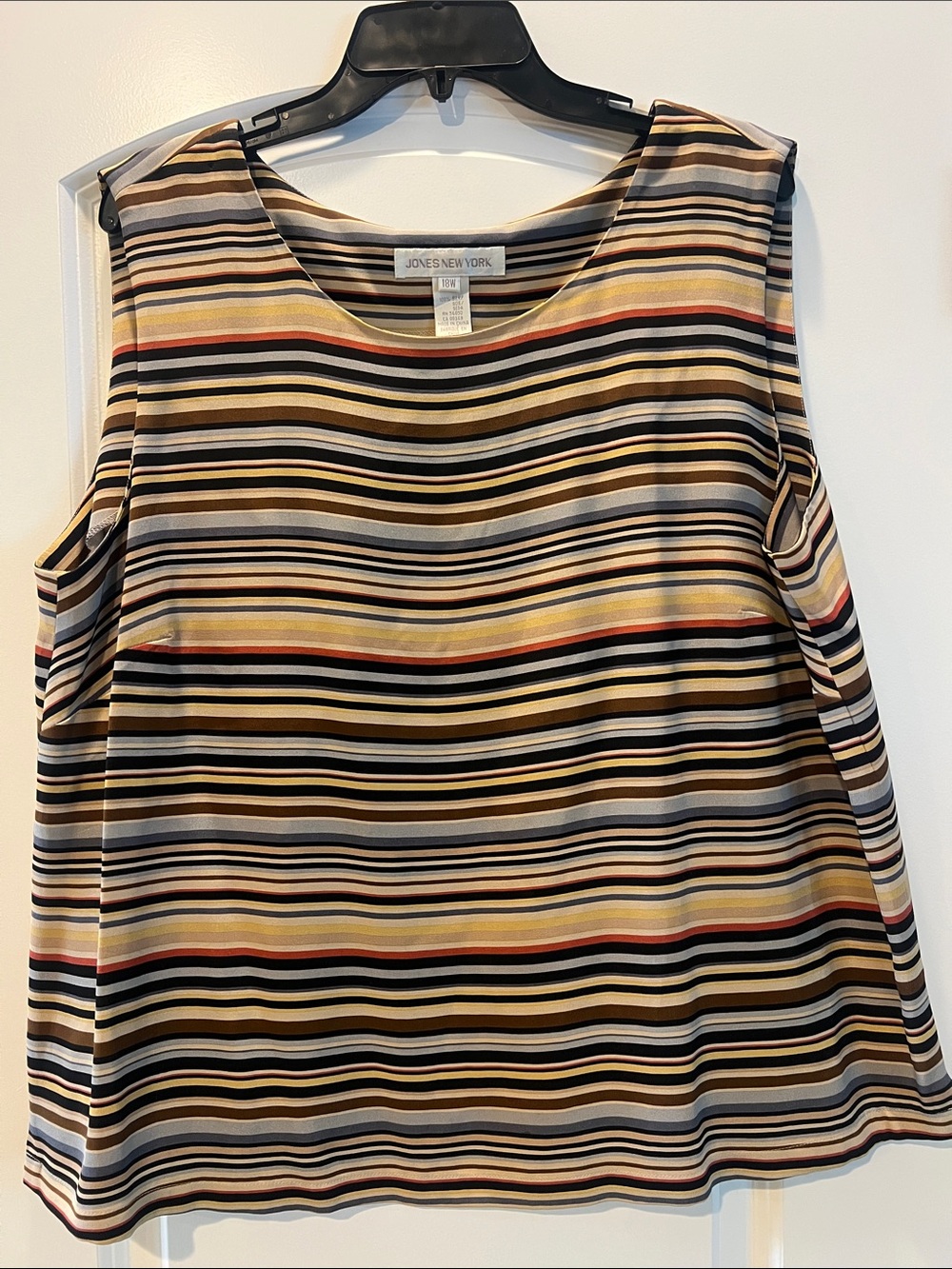 Jones New York Striped Sleeveless Tank in Black, Tan, Yellow